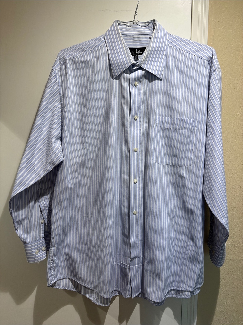 Nicole Miller Light Blue and White Striped Dress Shirt